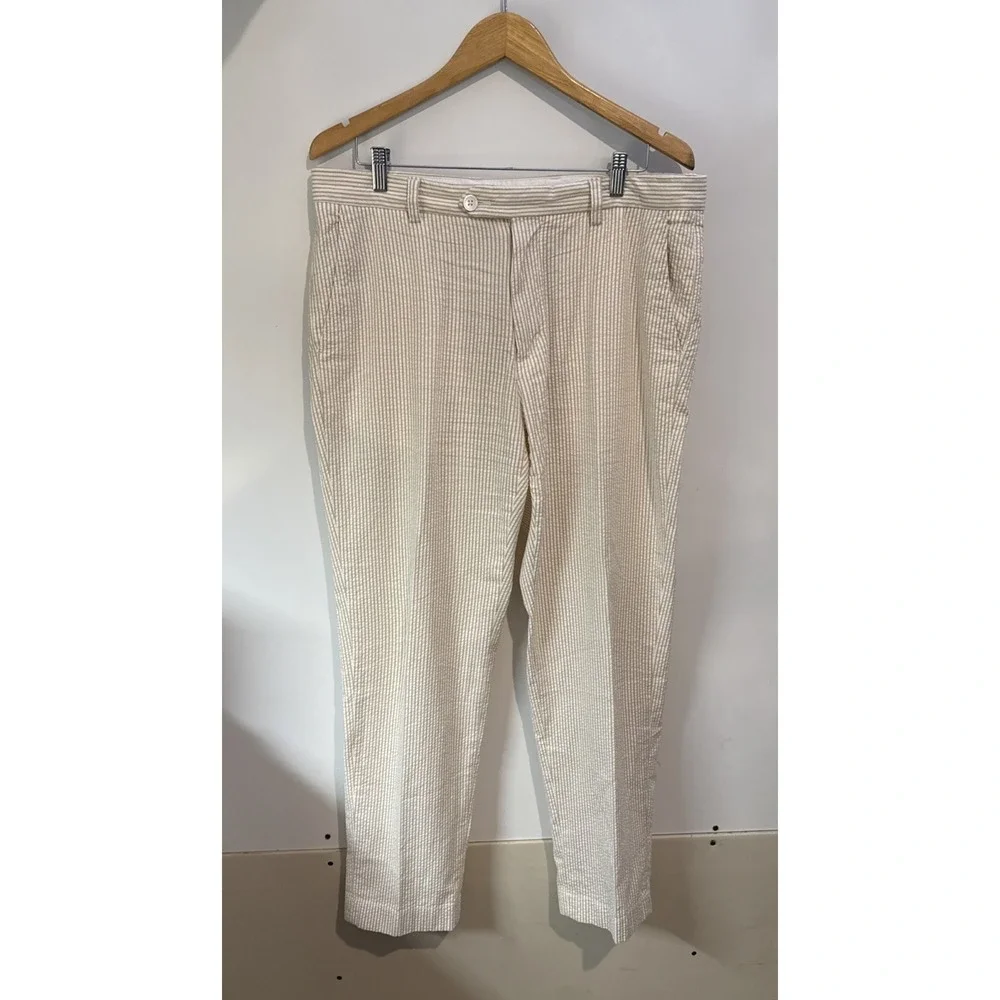 Brooks Brothers 36x32 Yellow Pinstriped Flat Front Clark Light WeightChino Pants